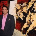 Nina Pillai with artist Aslam Shaikh at Art Exhibition